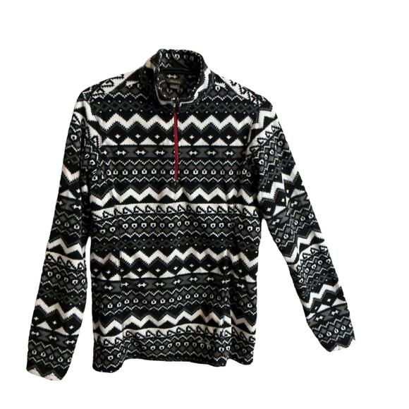 Eddie Bauer Sweater Women's Sz S Fleece Nordic Fair isle Black White Quarter Zip - Picture 3 of 7